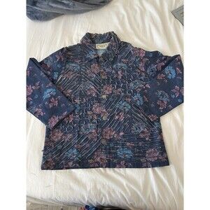 Tantrums Floral Denim Button Up Womens Medium Fray Quilted Long Sleeve JacketA24